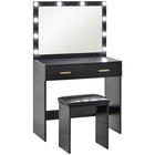 HOMCOM Vanity Desk with Mirror and Lights - 31.5" L x 15" W x 53.1" H - Black-Big mirror and 10 Hollywood bulbs offer superior lighting options 