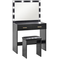 HOMCOM Vanity Desk with Mirror and Lights - 31.5" L x 15" W x 53.1" H - Black-Big mirror and 10 Hollywood bulbs offer superior lighting options 