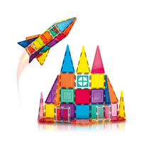 Picasso Tiles Rocket Set Magnetic Building Blocks - 36-Piece Set-This magnetic building block tile set features 17 small squares, 5 right and isosceles triangles, 4 doors, 3 window squares, 1 window, and 1 pentagon - a powerful combination that gives children endless potential to dream and build