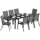 Outsunny 9 Pieces Patio Dining Set Patio Table and Stackable Chairs - Dark Grey-This patio dining set includes four chairs and one round table