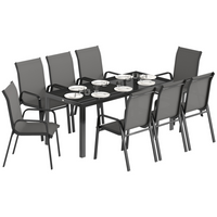 Outsunny 9 Pieces Patio Dining Set Patio Table and Stackable Chairs - Dark Grey-This patio dining set includes four chairs and one round table
