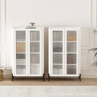 Manhattan Comfort Abbey 31.5" Modern Décor Cabinet - White - Set of 2-Includes 2 Ribbed Tempered Glass Soft Close Doors with 4 Adjustable Shelf Spaces
