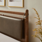 Modway Leni Full Size Vegan Leather and Wood Platform Bed Frame - Walnut Mushroom-Faux Leather Straps