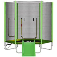 Qaba 85" Toddler Trampoline with Slide, Ladder and Safety Enclosure - Green-Features a fun slide and a two-step ladder, creating a complete playground 