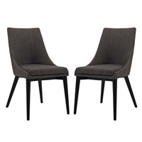 Modway Viscount Fabric Dining Side Chair - Brown - 2 Pack-Black Rubberwood Legs