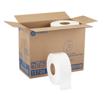 Pacific Blue Select Jumbo Jr. Bath Tissue Rolls - 1000' - 8 Pack-2-Ply Bathroom Tissue in 8.9 inch Jumbo Jr rolls designed for high-traffic public restrooms where minimizing refill frequency and maintenance time is a priority, while supporting consistent personal restroom hygiene for patrons