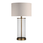 Hudson&Canal Rowan 28" Tall Table Lamp with Fabric Shade - Antique Brass/White-Paired with a white drum fabric shade