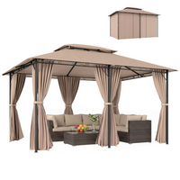 Outsunny 10 ft W x 13 ft L Patio Gazebo - Outdoor 2-Tiers Garden Canopy - Khaki-Weather-resistant canopy provides UV protection