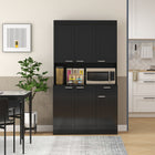 HOMCOM 71" H Kitchen Pantry Cabinet with Adjustable Shelf and Drawer - High Gloss Black-Open countertop with cable hole to store microwave oven, toaster, coffee maker neatly 