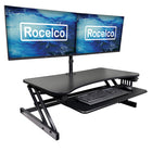 Rocelco DADRDM2 Deluxe Adjustable Sit & Stand Desk Riser, Dual Monitor Mount, Black-Raise and lower with ease using the levers located in the front of the desk