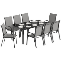 Outsunny 9 Pieces Patio Dining Set Patio Table and Stackable Chairs - Light Grey-This patio dining set includes four chairs and a round table