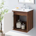 Modway Transmit 18" Wall-Mount Bathroom Vanity - Walnut/White-Particleboard and Walnut Grain Veneer