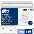 Tork Xpress Soft Multifold Hand Towel - White - H2 - 3-Panel - 2-Ply - 16 Pack-Attractive Tork Leaf décor