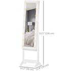 HOMCOM Lighted Mirrored Jewelry Cabinet with 16 LED Lights - 14.25" L x 11.75" W x 53.5" H - White-Ample storage space: 32 earring notches, 70 slots for finger rings, 12 hooks for necklaces and bracelets, 3 storage shelves 