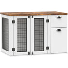 PawHut 44" Dog Crate Furniture with Double Doors and Storage Drawer - White-Furniture-style dog crate doubles as a functional side table 