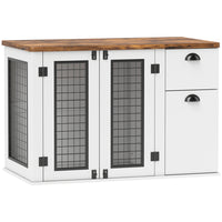PawHut 44" Dog Crate Furniture with Double Doors and Storage Drawer - White-Furniture-style dog crate doubles as a functional side table 