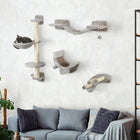 PawHut Cat Wall Shelf with Scratching Post, Play Balls, Platforms and Hammock-Covered with soft plush and sisal blanket 