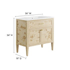Modway Elysian 36" Wood Bathroom Vanity - White/Burl-Ceramic Sink Basin