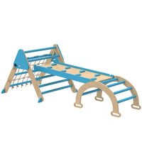 Qaba 8-in-1 Foldable Pikler Triangle Set with Arch, Ramp and Ladder - Blue-Features a triangle, arch and ramp for 8 imaginative play setups 