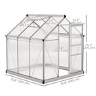 Outsunny Polycarbonate Greenhouse - 6' x 6' x 6.6' - Silver- Convenient single sliding door design for easy access
 