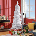 HOMCOM 7' Tall Pencil Artificial Christmas Tree with Steel Base - White-Flame retardant branches enhance safety 