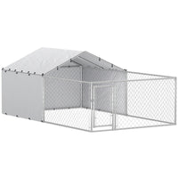 PawHut Outdoor Dog Kennel and Dog Run with Cover - 13.1' x 7.5' x 4.9' - Silver-Expansive living space for large dogs and smaller breeds 