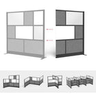 Luxor Modular Wall Extension with Whiteboard - 53" W x 70" H - Segmented Black Frame, Frosted Acrylic, Cool Grey PET-Frosted acrylic and PET acoustic panel design