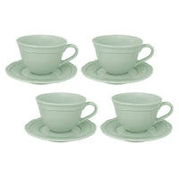 Casa Domani Florence Demi Tasse Cup & Saucer - 80ml - Sage - 4 Pack-Made of Porcelain featuring a delicate embossed pattern on scalloped profile.