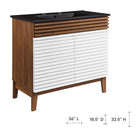 Modway Render 36" Bathroom Vanity - White/Walnut/Black-Tapered Wood Legs