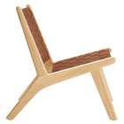 Modway Saoirse Leather Wood Accent Lounge Chair - Natural Brown-Angled Legs and Crossbar Supports