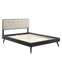 Modway Bridgette Wood Full Platform Bed with Splayed Legs - Black Beige-Full Platform Bed Frame