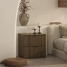 Manhattan Comfort Clive 22" Mid-Century Modern 2-Drawer Nightstand - Walnut and Black-Drawers open on 0.75-extension soft-close tracks for smooth, quiet operation