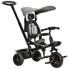 Qaba 4-in-1 Kids Tricycle and Push Bike - Grey-4 in 1 design with detachable parent push handle, canopy, and guardrail 
