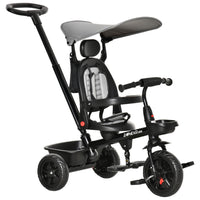 Qaba 4-in-1 Kids Tricycle and Push Bike - Grey-4 in 1 design with detachable parent push handle, canopy, and guardrail 
