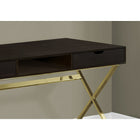 Monarch Specialties 7210 48" Computer Desk - Espresso/Gold Metal-This small workstation features a contemporary X-design gold metal base that ensures sturdiness