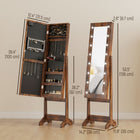 HOMCOM Mirror Jewelry Cabinet with LED Lights - 14.25" L x 11.75" W x 53.5" H - Rustic Brown-This storage mirror stores all of your jewelries and beauty essentials in organized way 