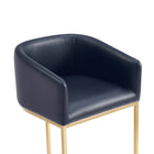 Manhattan Comfort Louvre 20" Mid-Century Modern Leatherette Upholstered Counter Stool - Black and Titanium Gold - 3 Pack-Includes Footrest Base