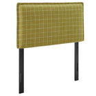 Modway Camille Checkered Linen Blend Twin Size Headboard - Artichoke Windowpane Check-Woven Linen and Cotton Blend with Plaid Pattern