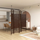 HOMCOM 4 Panel Wave Fiber Freestanding Room Divider for Home Office - Brown-Lightweight and easy to move around
