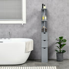 HOMCOM Narrow Bathroom Floor Cabinet with Drawer and Open Shelves - Grey-Provides ample storage space with style  