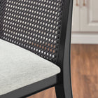 Modway Monarch Wood and Rattan Bar Stool - Black Black Heathered Weave Ivory-Fabric Upholstered Seat