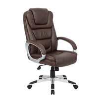 Nicer Furniture High Back PU Leather Executive Chair - Brown-Ergonomically designed executive office chair with built-in lumbar support and paddle adjustable pneumatic seat height adjustment