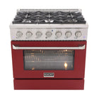 Kucht 36" KNG Series Pro Style Natural Gas Range - Stainless Steel/Red-6-burner gas range includes one 20 000 BTU dual burner featuring TrueSimmer, one 15 000 BTU burner, one 12 000 BTU burner, two 9 000 BTU burners and one 6 000 BTU low-simmer burner