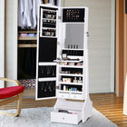 HOMCOM Standing Mirror Jewelry Cabinet - 17.75" L x 14.25" W x 59" H - White-Made of high-quality MDF painted in black lining inside protects jewels from scratching 