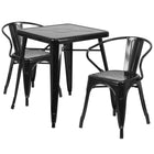 Flash Furniture Metal Indoor/Outdoor Table Set with 2 Arm Chairs, Black (CH31330270BK)-Black/Metal, Rubber