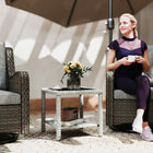 Outsunny 19" Outdoor Wicker Coffee Table with Glass Top-PE rattan and tempered glass top ensure easy maintenance
