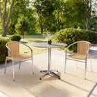31.5'' Round Aluminum Indoor-Outdoor Table with 2 Beige Rattan Chairs (TLH-ALUM-32RD-020BGECHR2-GG)-Metal