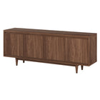 Hudson&Canal Aelin TV Stand for TV's up to 75" - Satin Walnut-The top has a weight capacity of 75lbs, middle shelves can hold 25lbs, bottom shelves support 40 lbs