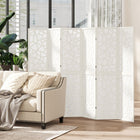 HOMCOM 6 Panel Geometric Pattern Freestanding Room Divider for Bedroom - White-Folds down to a slim 4" (10.2 cm) thickness for compact and easy storage 
