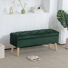 HOMCOM Upholstered Storage Ottoman Bench with Wooden Legs - Dark Green-Comfortable fabric exterior and soft foam creates an optimal seating area;  
